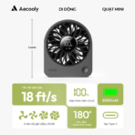 Quạt Để Bàn AECOOLY Chic 02 (2000mAh, 11H, 4-Adjustable Speed, LED Digital Display, 180° Adjustable Cooling) - Ảnh 7